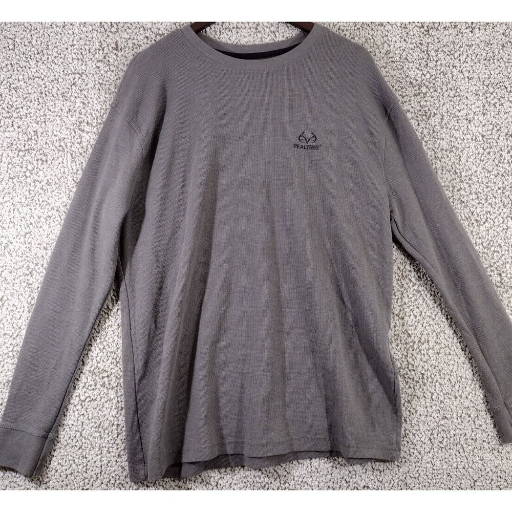 Real Tree Shirt Men's XXL Waffle Knit Base Layer Gray‎ Long Sleeve Logo Nice